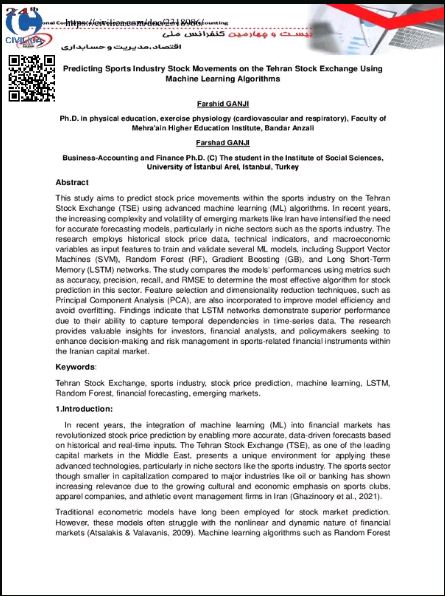 Predicting Sports Industry Stock Movements on the Tehran Stock Exchange Using Machine Learning Algorithms
