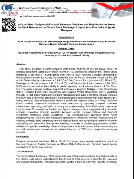 A Data-Driven Analysis of Financial Statement Variables and Their Predictive Power for Stock Returns on the Tehran Stock Exchange: Insights from Football and Sports Managers