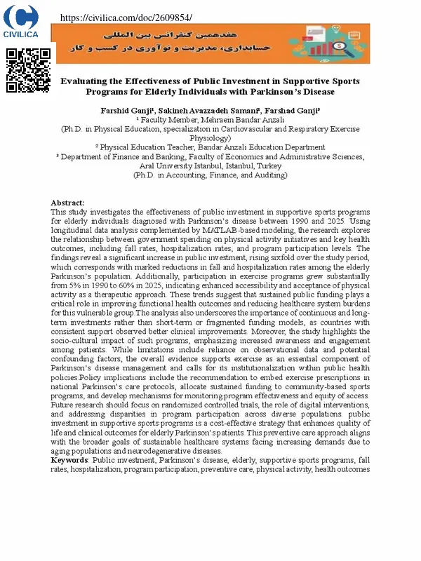 Evaluating the Effectiveness of Public Investment in Supportive Sports Programs for Elderly Individuals with Parkinson's Disease