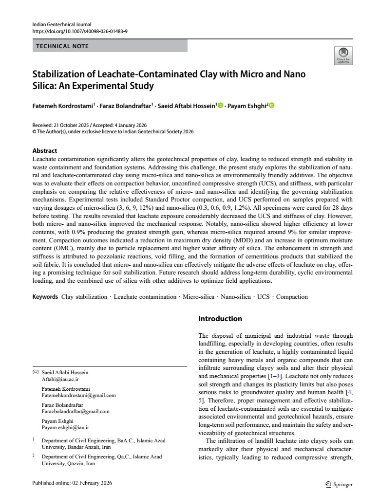 Stabilization of Leachate-Contaminated Clay with Micro and Nano Silica: An Experimental Study